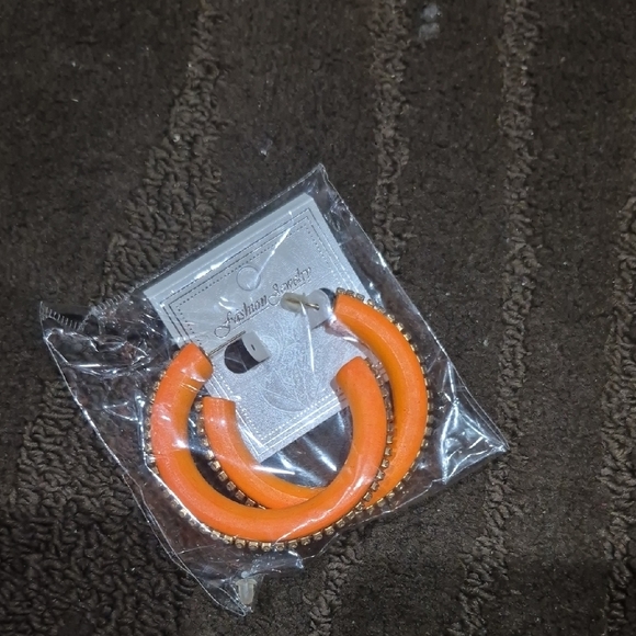 Orange Wooden Hoop Earrings - Picture 1 of 4